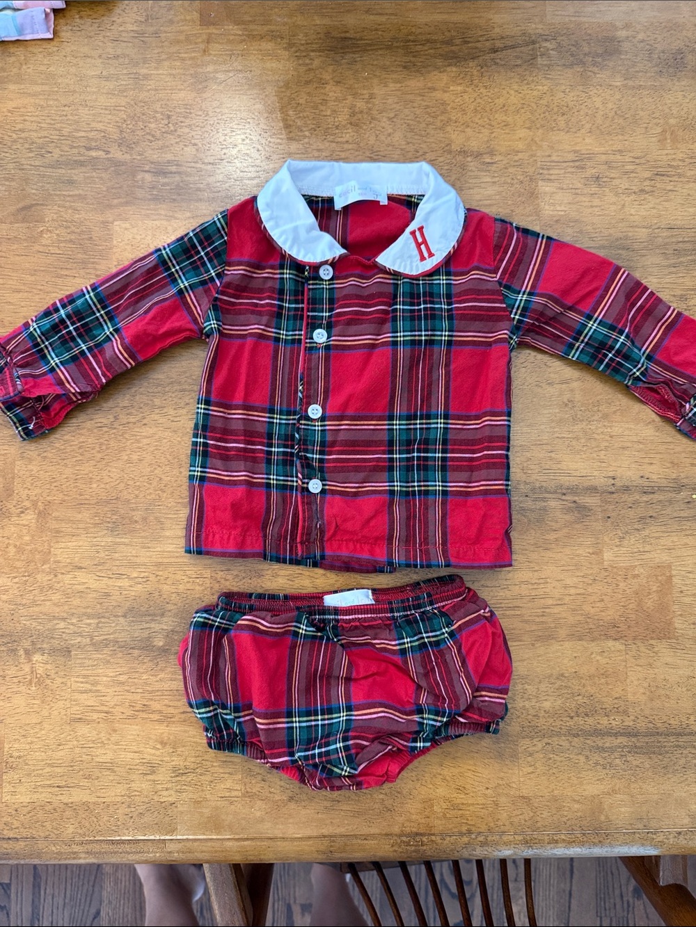 Christmas Plaid Diaper Set with Monogram H Collar
